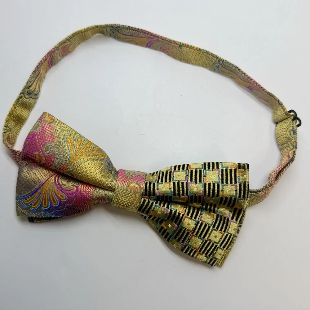 Robert Lewis Bright Colored Mixed Print 100% Silk Pre-Tied Adjustable Bow Tie
